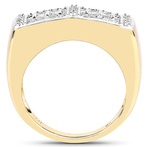 Bids.com 14K Yellow Gold Plated 0.19 Carat Genuine White Diamond .925 Sterling Silver Ring Rings