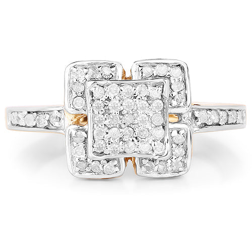 Bids.com 14K Yellow Gold Plated 0.24 Carat Genuine White Diamond .925 Sterling Silver Ring Rings