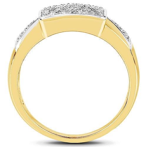 Bids.com 14K Yellow Gold Plated 0.21 Carat Genuine White Diamond .925 Sterling Silver Ring Rings