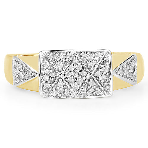 Bids.com 14K Yellow Gold Plated 0.21 Carat Genuine White Diamond .925 Sterling Silver Ring Rings