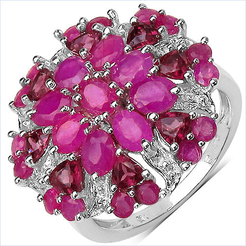 Bids.com 3.90 Carat Genuine Ruby & Rhodolite .925 Sterling Silver Ring Rings