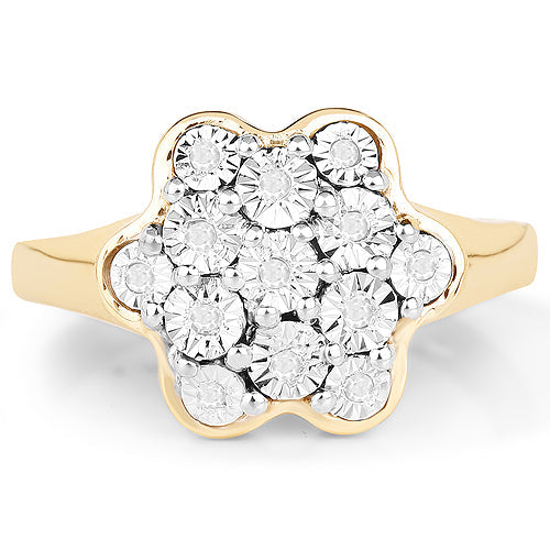 Bids.com 14K Yellow Gold Plated 0.07 Carat Genuine White Diamond .925 Sterling Silver Ring Rings