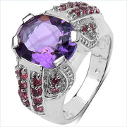 Bids.com 5.37 Carat Genuine Amethyst & Rhodolite .925 Sterling Silver Ring Rings