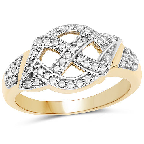 Bids.com 14K Yellow Gold Plated 0.21 Carat Genuine White Diamond .925 Sterling Silver Ring Rings