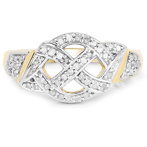 Bids.com 14K Yellow Gold Plated 0.21 Carat Genuine White Diamond .925 Sterling Silver Ring Rings