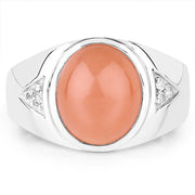 Bids.com 6.59 Carat Genuine Peach Moonstone and White Topaz .925 Sterling Silver Ring Rings