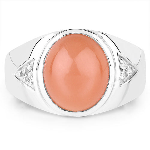 Bids.com 6.59 Carat Genuine Peach Moonstone and White Topaz .925 Sterling Silver Ring Rings
