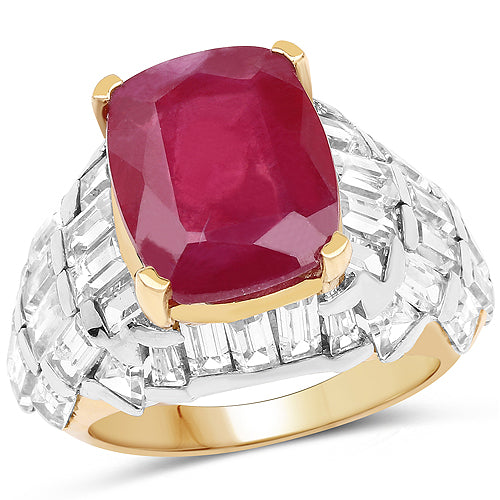 Bids.com 14K Yellow Gold Plated 10.76 Carat Glass Filled Ruby and White Topaz .925 Sterling Silver Ring Rings