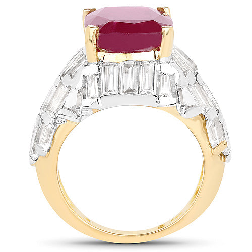 Bids.com 14K Yellow Gold Plated 10.76 Carat Glass Filled Ruby and White Topaz .925 Sterling Silver Ring Rings