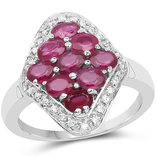 Bids.com 2.12 Carat Genuine Glass Filled Ruby & White Zircon .925 Sterling Silver Ring Rings
