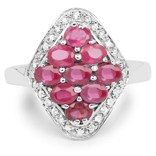 Bids.com 2.12 Carat Genuine Glass Filled Ruby & White Zircon .925 Sterling Silver Ring Rings