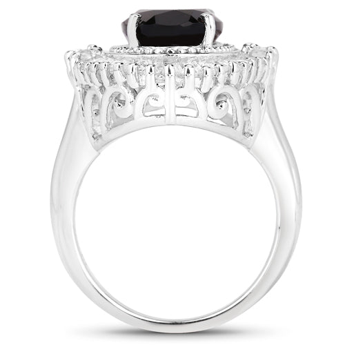 Bids.com 8.12 Carat Genuine Smoky Quartz and White Topaz .925 Sterling Silver Ring Rings