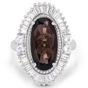 Bids.com 8.12 Carat Genuine Smoky Quartz and White Topaz .925 Sterling Silver Ring Rings