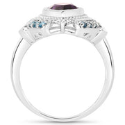 Bids.com 3.06 Carat Genuine Amethyst and London Blue Topaz .925 Sterling Silver Ring Rings