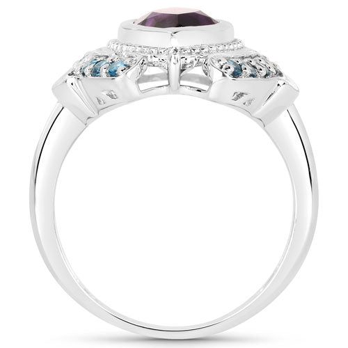 Bids.com 3.06 Carat Genuine Amethyst and London Blue Topaz .925 Sterling Silver Ring Rings