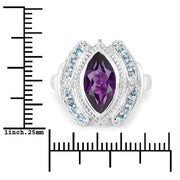 Bids.com 3.06 Carat Genuine Amethyst and London Blue Topaz .925 Sterling Silver Ring Rings