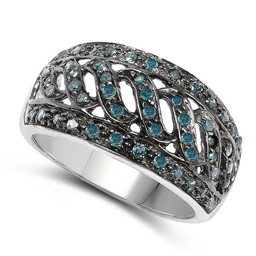 Bids.com 0.60 Carat Genuine Blue Diamond .925 Sterling Silver Ring Rings