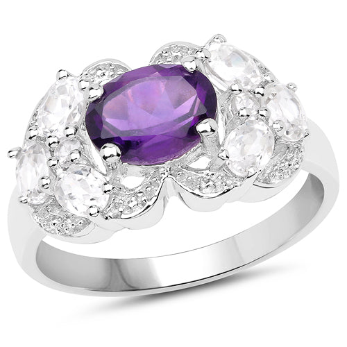 Bids.com 2.75 Carat Genuine Amethyst and White Zircon .925 Sterling Silver Ring Rings