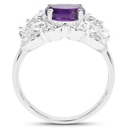 Bids.com 2.75 Carat Genuine Amethyst and White Zircon .925 Sterling Silver Ring Rings