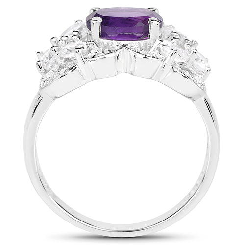 Bids.com 2.75 Carat Genuine Amethyst and White Zircon .925 Sterling Silver Ring Rings