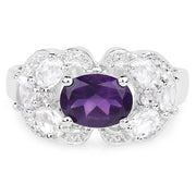 Bids.com 2.75 Carat Genuine Amethyst and White Zircon .925 Sterling Silver Ring Rings