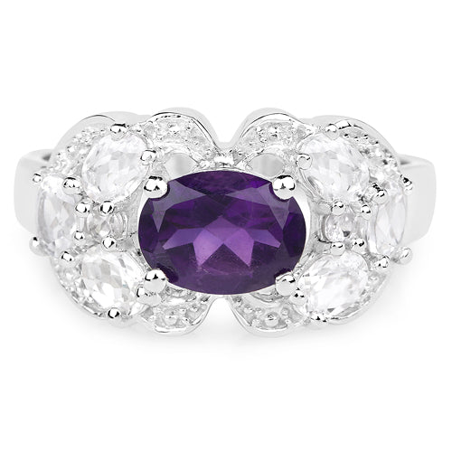 Bids.com 2.75 Carat Genuine Amethyst and White Zircon .925 Sterling Silver Ring Rings
