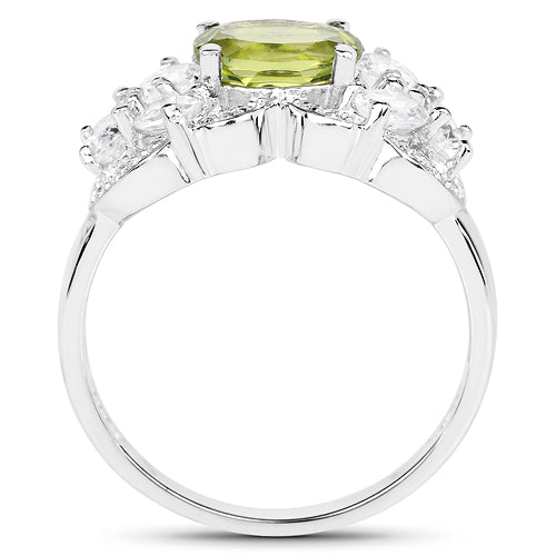 Bids.com 2.70 Carat Genuine Peridot and White Zircon .925 Sterling Silver Ring Rings