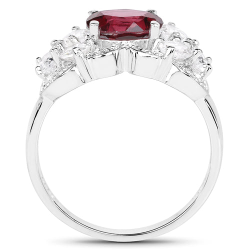 Bids.com 3.16 Carat Genuine Rhodolite and White Zircon .925 Sterling Silver Ring Rings