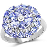 Bids.com 2.96 Carat Genuine Tanzanite and White Diamond .925 Sterling Silver Ring Rings