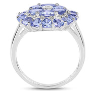 Bids.com 2.96 Carat Genuine Tanzanite and White Diamond .925 Sterling Silver Ring Rings