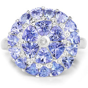 Bids.com 2.96 Carat Genuine Tanzanite and White Diamond .925 Sterling Silver Ring Rings