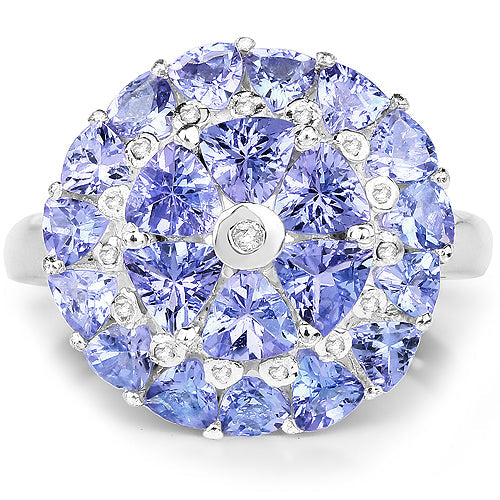 Bids.com 2.96 Carat Genuine Tanzanite and White Diamond .925 Sterling Silver Ring Rings