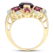Bids.com 6.80 Carat Genuine Amethyst, Rhodolite and Blue Topaz .925 Sterling Silver Ring Rings