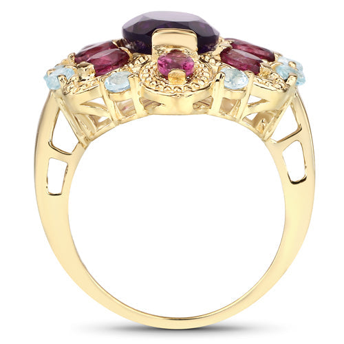 Bids.com 6.80 Carat Genuine Amethyst, Rhodolite and Blue Topaz .925 Sterling Silver Ring Rings