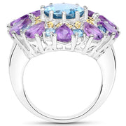 Bids.com 8.86 Carat Genuine London Blue Topaz and Amethyst .925 Sterling Silver Ring Rings