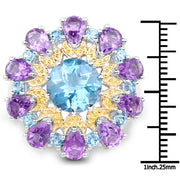 Bids.com 8.86 Carat Genuine London Blue Topaz and Amethyst .925 Sterling Silver Ring Rings