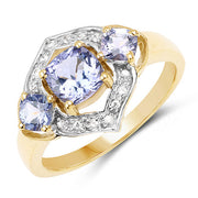 Bids.com 14K Yellow Gold Plated 1.58 Carat Genuine Tanzanite and White Topaz .925 Sterling Silver Ring Rings