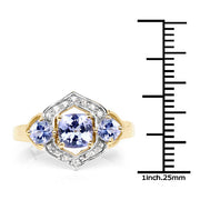Bids.com 14K Yellow Gold Plated 1.58 Carat Genuine Tanzanite and White Topaz .925 Sterling Silver Ring Rings
