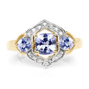 Bids.com 14K Yellow Gold Plated 1.58 Carat Genuine Tanzanite and White Topaz .925 Sterling Silver Ring Rings