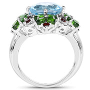 Bids.com 5.76 Carat Genuine Blue Topaz, Chrome Diopside & Garnet .925 Sterling Silver Ring Rings