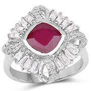 Bids.com 2.66 Carat Glass Filled Ruby and White Topaz .925 Sterling Silver Ring Rings