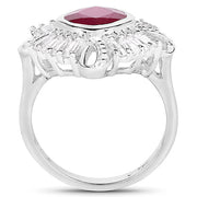 Bids.com 2.66 Carat Glass Filled Ruby and White Topaz .925 Sterling Silver Ring Rings