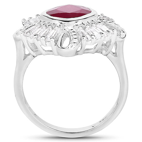 Bids.com 2.66 Carat Glass Filled Ruby and White Topaz .925 Sterling Silver Ring Rings