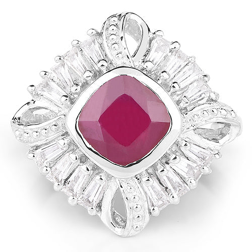 Bids.com 2.66 Carat Glass Filled Ruby and White Topaz .925 Sterling Silver Ring Rings