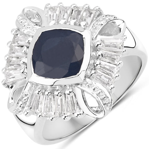 Bids.com 3.06 Carat Glass Filled Sapphire and White Topaz .925 Sterling Silver Ring Rings