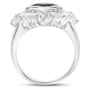 Bids.com 3.06 Carat Glass Filled Sapphire and White Topaz .925 Sterling Silver Ring Rings