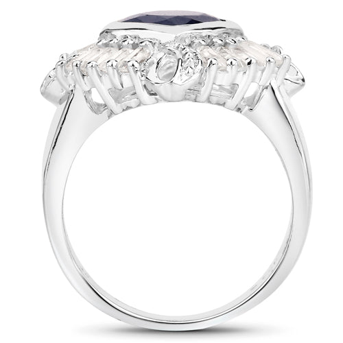 Bids.com 3.06 Carat Glass Filled Sapphire and White Topaz .925 Sterling Silver Ring Rings