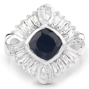Bids.com 3.06 Carat Glass Filled Sapphire and White Topaz .925 Sterling Silver Ring Rings