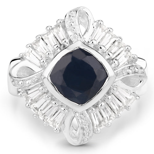 Bids.com 3.06 Carat Glass Filled Sapphire and White Topaz .925 Sterling Silver Ring Rings