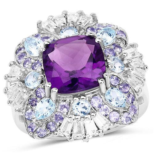 Bids.com 8.38 Carat Genuine Multi Stones .925 Sterling Silver Ring Rings